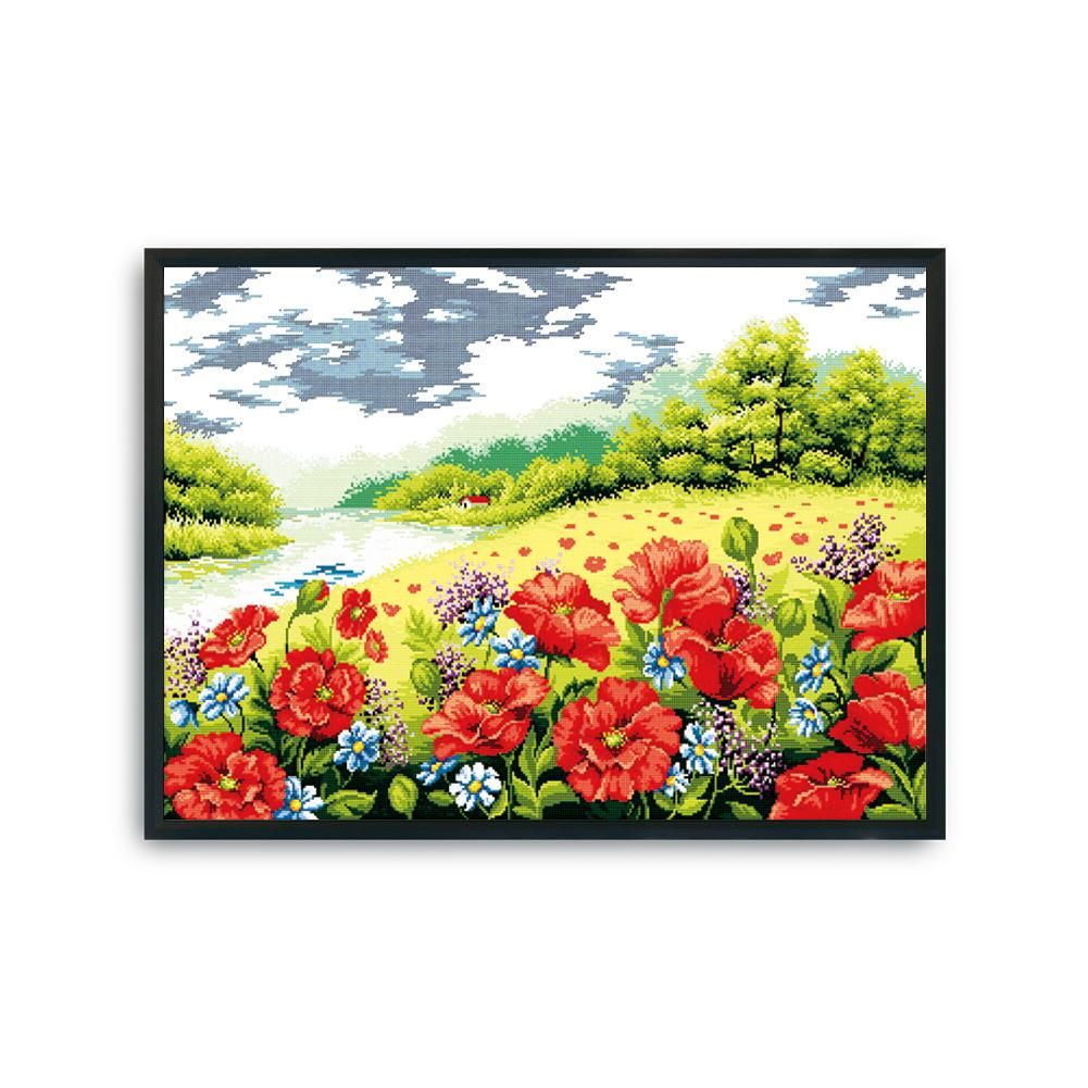 14CT Stamped Cross Stitch Kits Poppy Garden Needlework Embroidery  F020