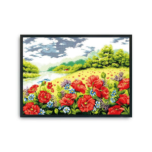 14CT Stamped Cross Stitch Kits Poppy Garden Needlework Embroidery  F020