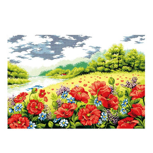 14CT Stamped Cross Stitch Kits Poppy Garden Needlework Embroidery  F020