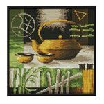 14CT Stamped Cotton Cross Stitch DIY Printed Needlework  Yellow Teapot Cup