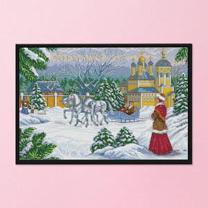 Scenery Cross Stitch Embroidery DIY Needlework 14CT Stamped  FA022 Snow