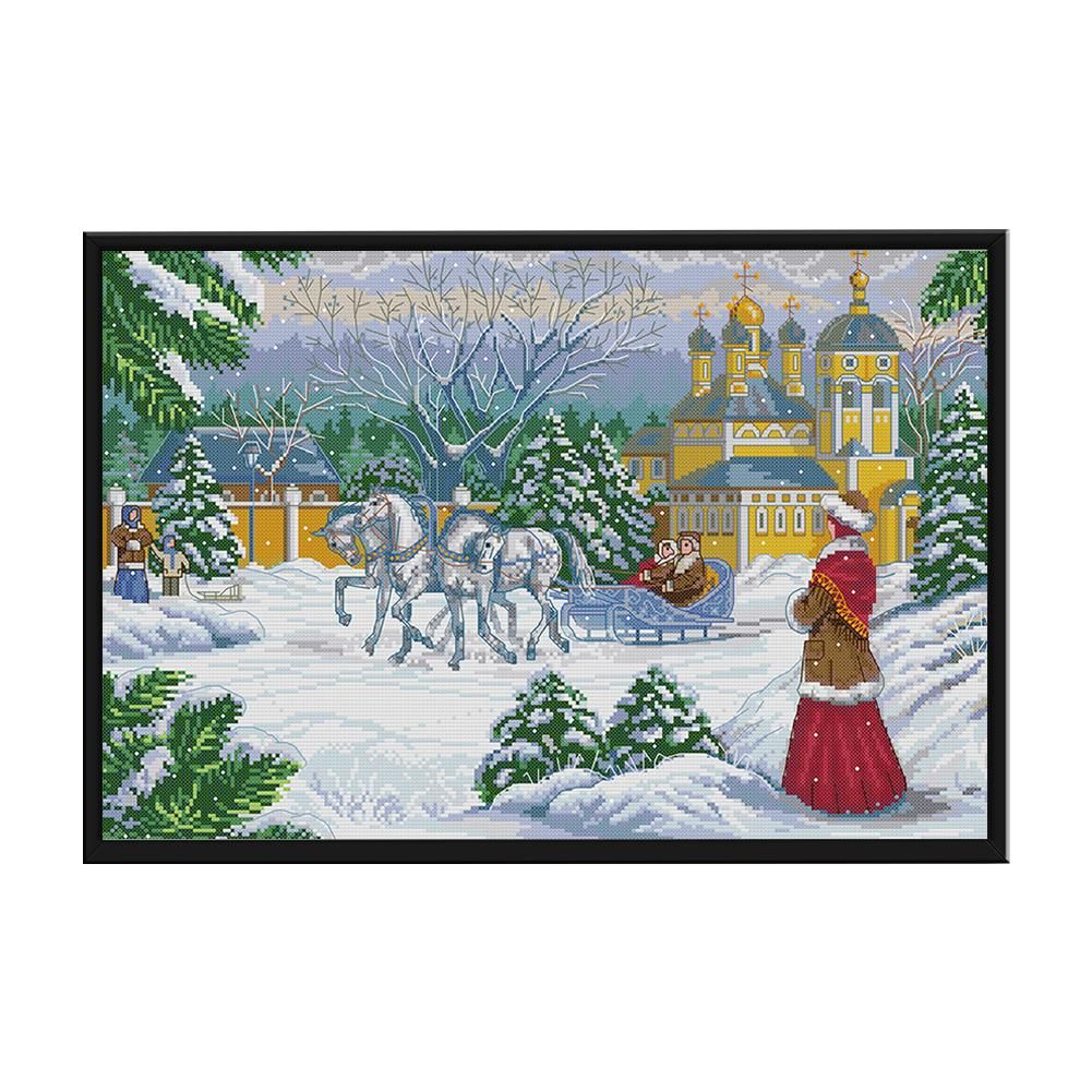 Scenery Cross Stitch Embroidery DIY Needlework 14CT Stamped  FA022 Snow