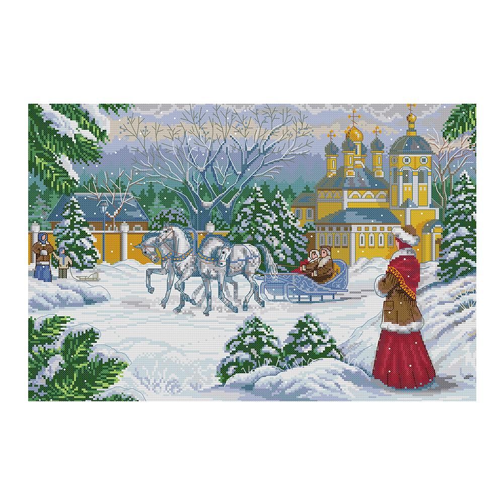 Scenery Cross Stitch Embroidery DIY Needlework 14CT Stamped  FA022 Snow