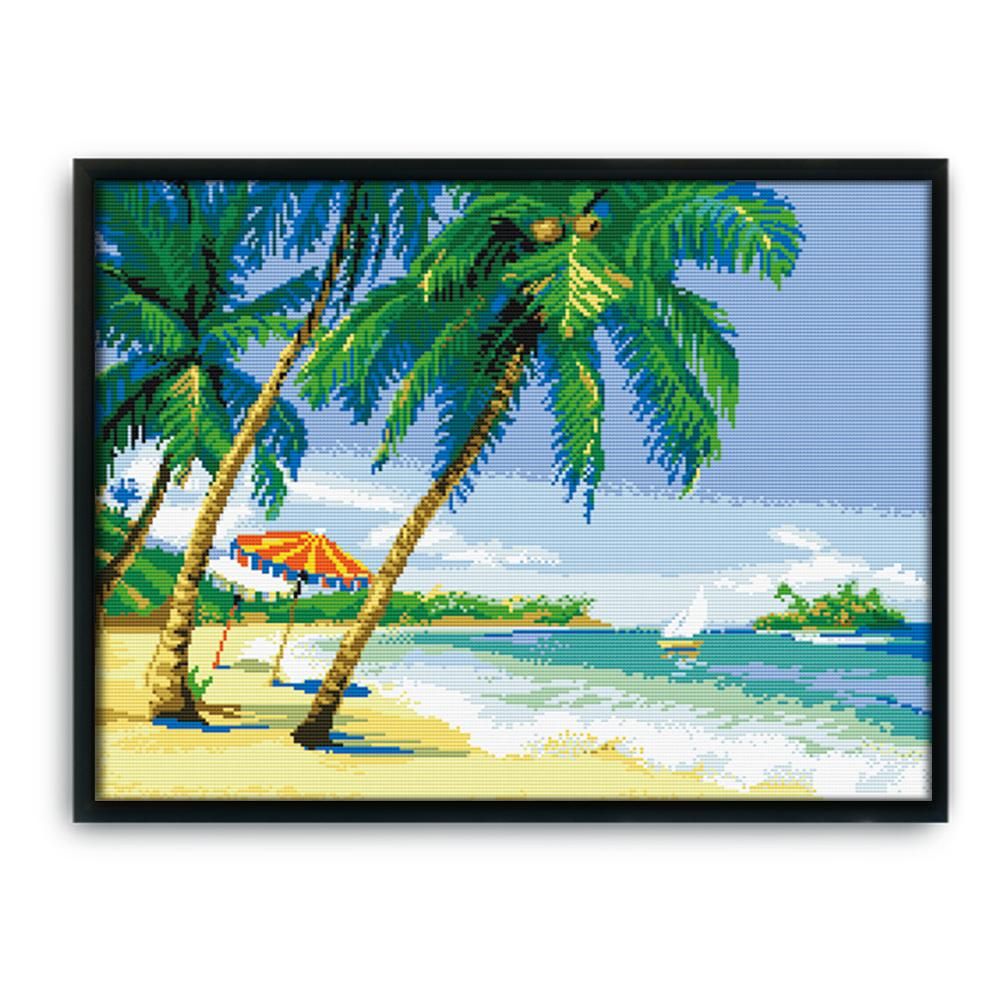 Water Scenery 3 Strand 11CT Stamped Fabric Cross Stitch Set  Beach 1079