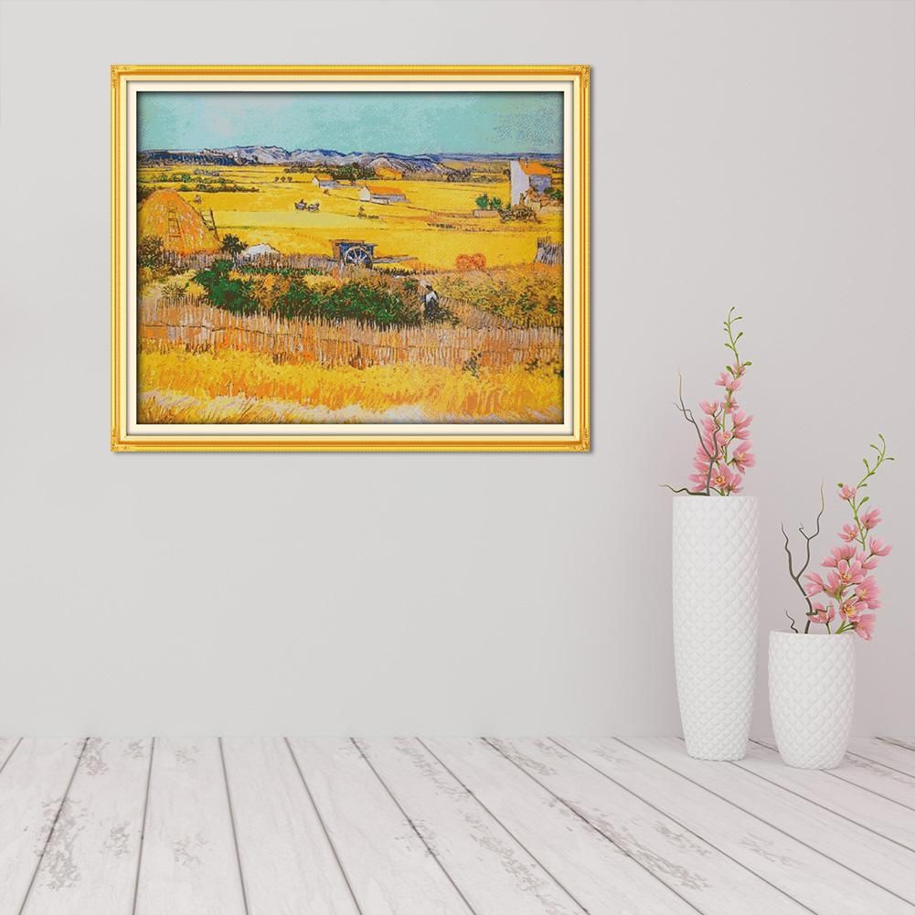 Harvest Wheat Field Cross Stitch DIY Ecological Cotton 14TC Canvas (F685)