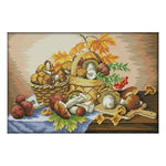 Mushroom Basket 14CT Stamped Cotton Thread Cross Stitch Needlework  J143