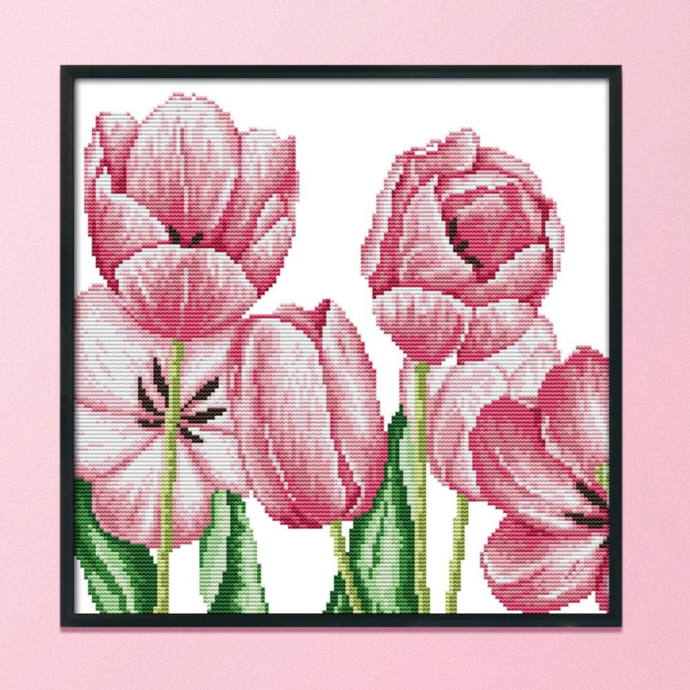 Artwork DIY Needlework 14CT Stamped Kit Cross Stitch  H436 Pink Tulip