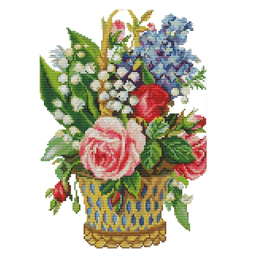 Fashion Flowers DIY Cross Stitch Embroidery Threads Print on Canvas (H628)