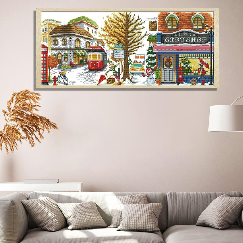 Street Scenery DIY Cross Stitch 14CT Stamped Landscape  F523 55x28cm