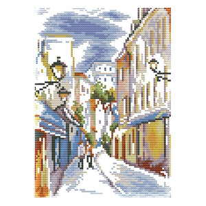 Street Scenery DIY Cross Stitch 14CT Stamped Landscape  F627 19x27cm