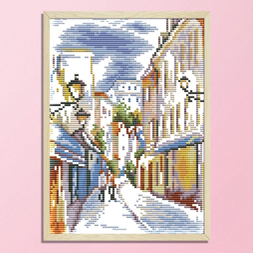 Street Scenery DIY Cross Stitch 14CT Stamped Landscape  F627 19x27cm