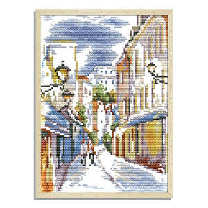 Street Scenery DIY Cross Stitch 14CT Stamped Landscape  F627 19x27cm