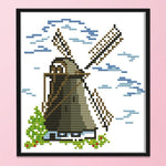 14CT Stamp Cross Stitch Kits DIY Small Windmill Needlework 17 X 17cm  F493