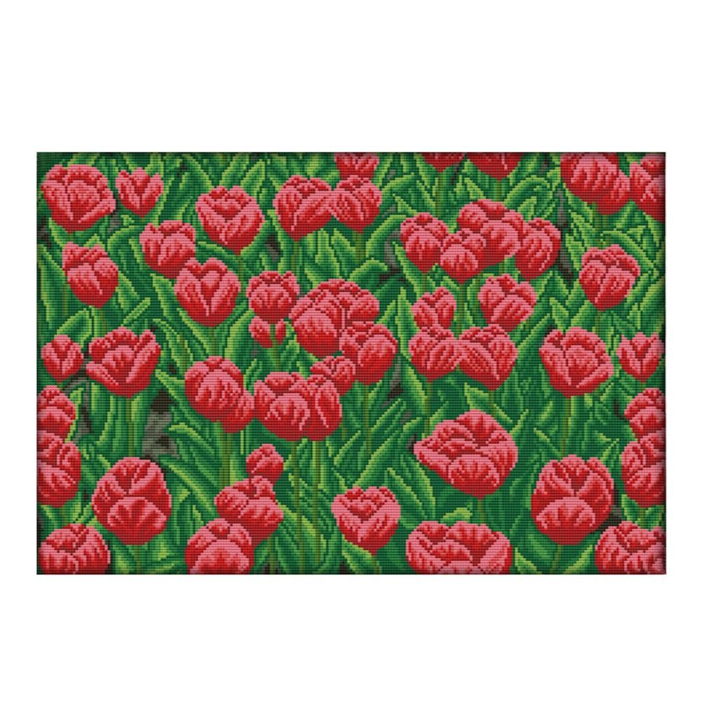 14CT Stamped Cross Stitch Kits Tulip Garden Needlework Embroidery  F491