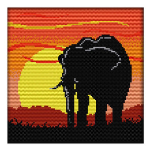 Sunset Elephant Canvas Painting Handmade Cross Stitch Needlework Set (D608)