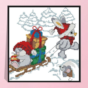 Cross Stitch 14CT Stamped Printed Canvas Crafts  C038 Christmas Bunny