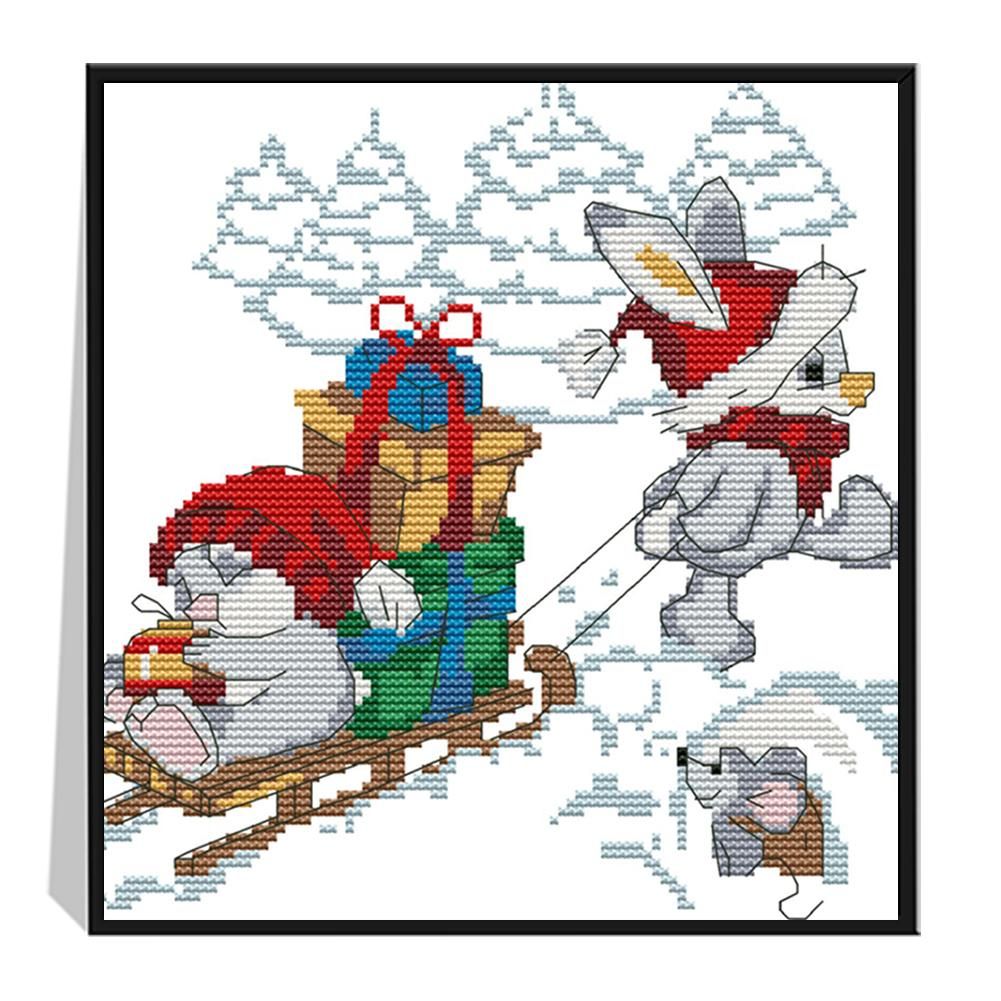 Cross Stitch 14CT Stamped Printed Canvas Crafts  C038 Christmas Bunny