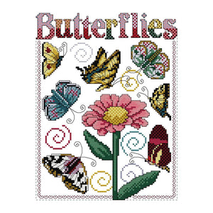 Stamped Cross Stitch Butterflies Plants 2 Strand 14CT Embroidery Set  D763