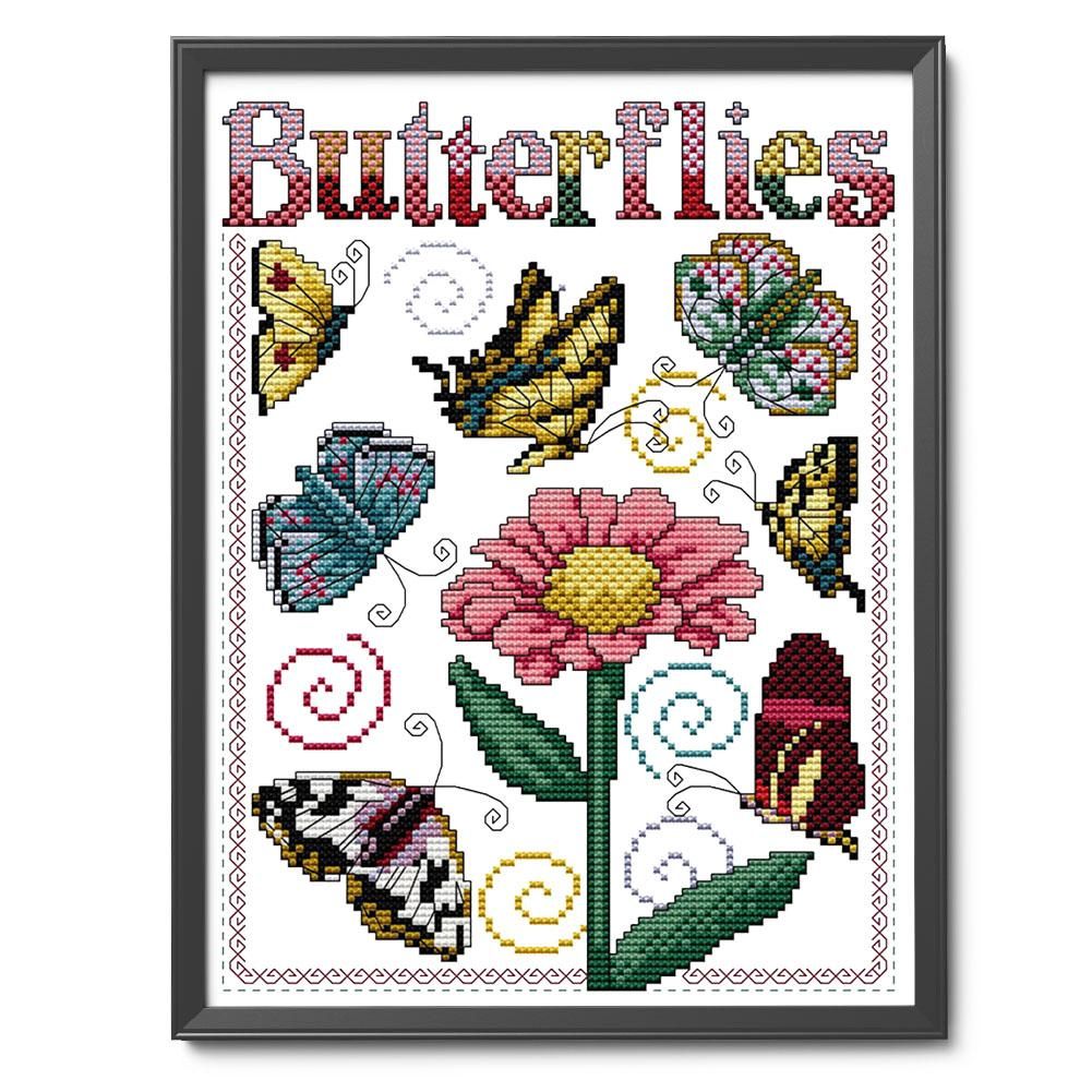 Stamped Cross Stitch Butterflies Plants 2 Strand 14CT Embroidery Set  D763