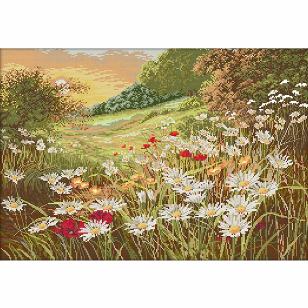 F680 Hill Flower 2 14CT Printed Cross Stitch Set DIY Cloth Embroidery Kits