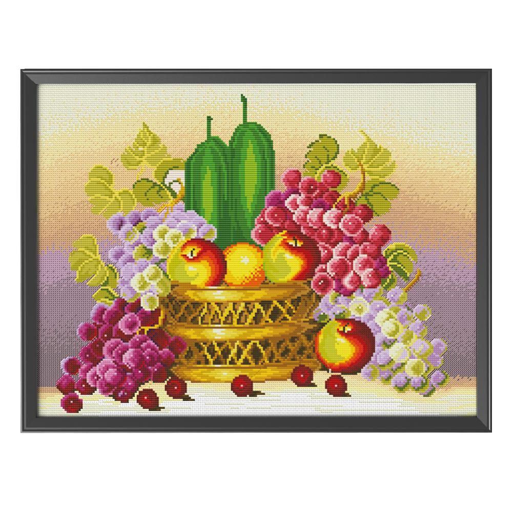 Fruit Harvest Stamped Cross Stitch 11CT Embroidery  Apple Grape 0820