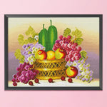 Fruit Harvest Stamped Cross Stitch 11CT Embroidery  Apple Grape 0820