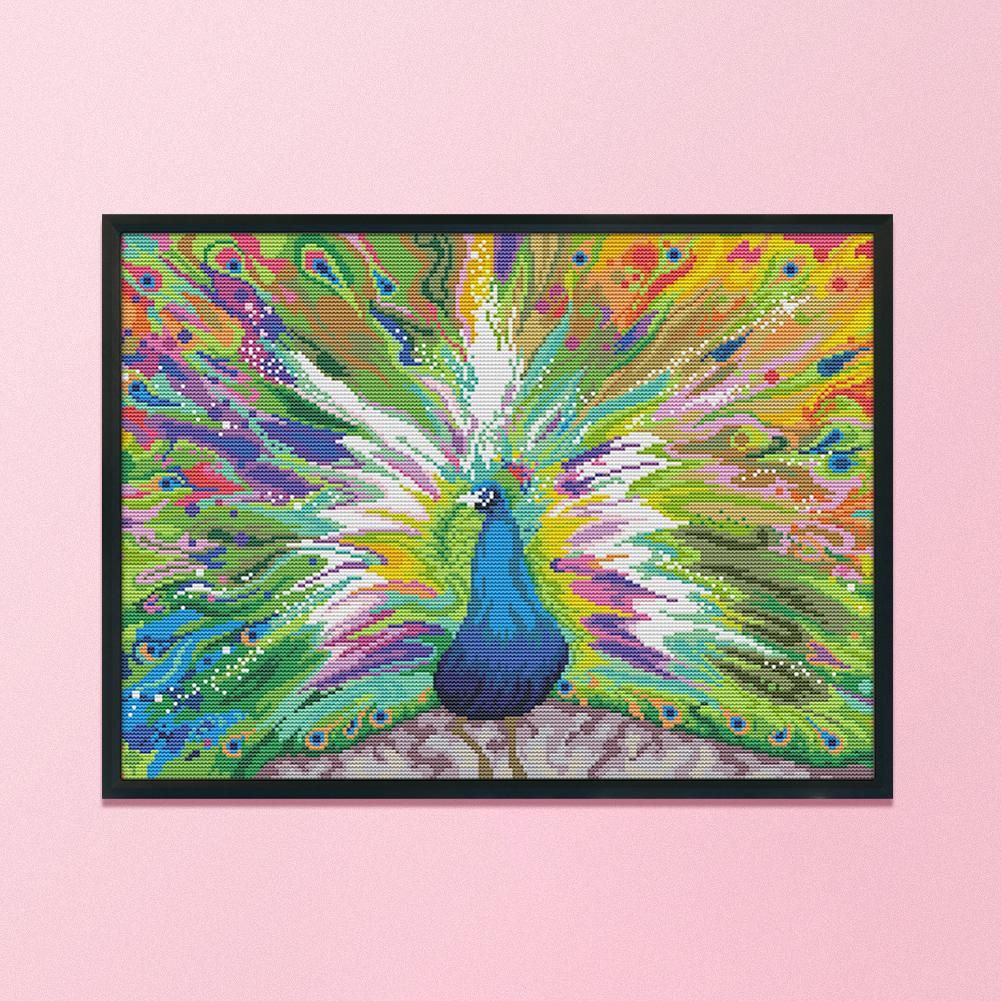 Peacock Cross Stitch 14CT Stamped Animals DIY Needlework  DA209 44x34cm