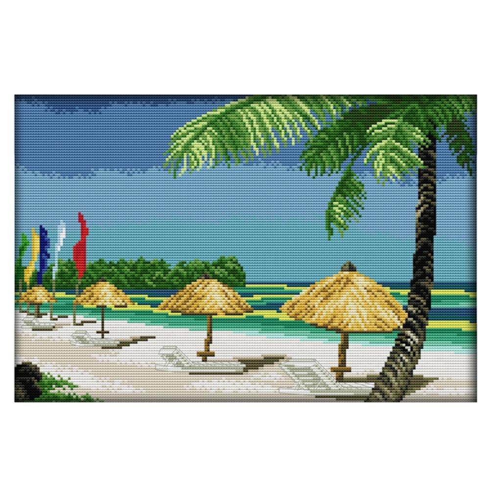 14CT Print Canvas Counted Cross Stitch Kit Needlework (F641 Beach Scenery)