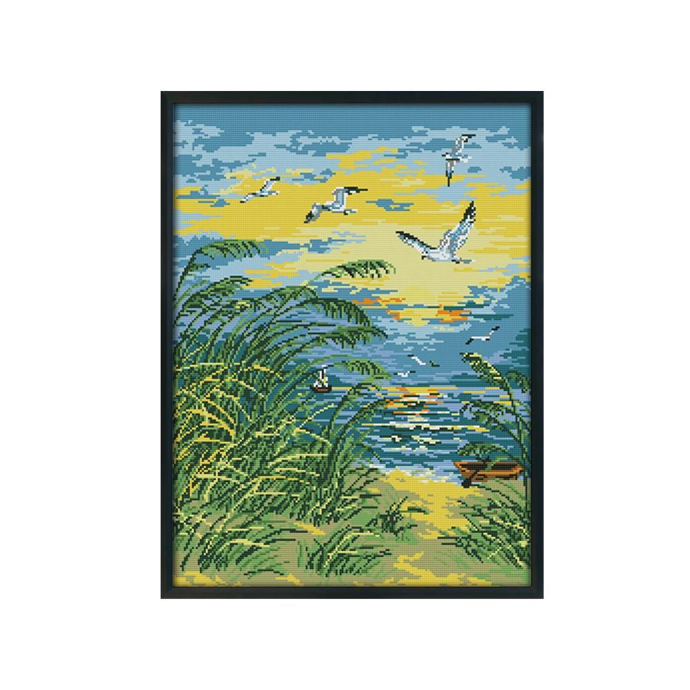 14CT Stamped DIY Cross Stitch Kits Needlework Gift  F733 Seaside Sunset