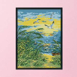 14CT Stamped DIY Cross Stitch Kits Needlework Gift  F733 Seaside Sunset