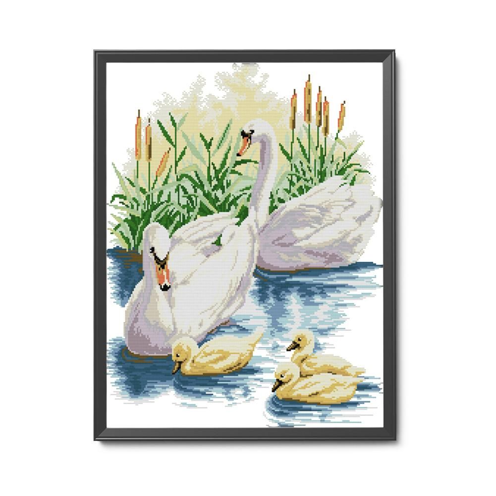 Swan Family Cross Stitch Embroidery DIY 14CT Stamped Needlework Kit  D336