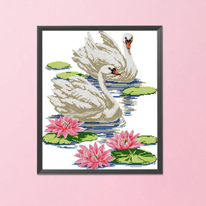 Swan Lovers Cross Stitch Embroidery DIY 14CT Stamped Needlework  D229