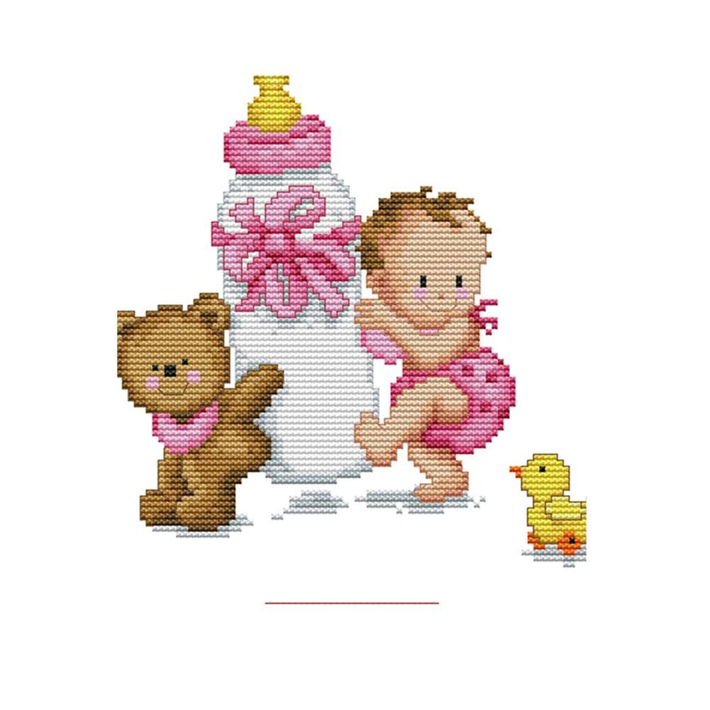 Pink Feeding Bottle 14CT Stamped Cross Stitch Embroidery Handicrafts  C144