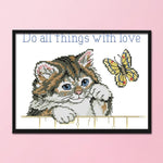 Cat Butterfly DIY Cross Stitch 14CT Stamped Embroidery Home Decor  D247