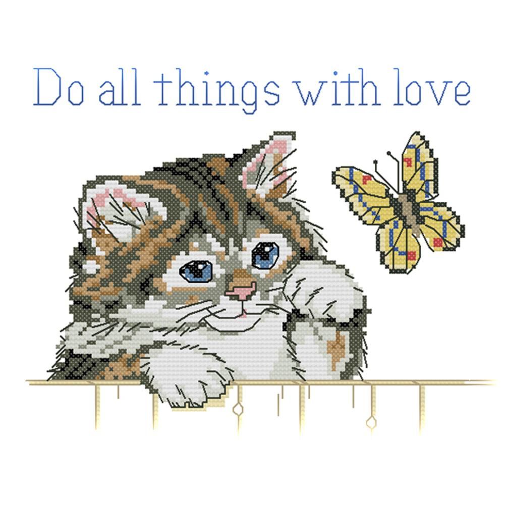 Cat Butterfly DIY Cross Stitch 14CT Stamped Embroidery Home Decor  D247