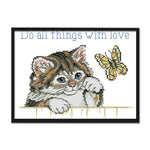 Cat Butterfly DIY Cross Stitch 14CT Stamped Embroidery Home Decor  D247