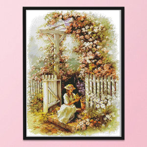 14CT Stamped Needlework DIY Garden Art Cross Stitch Kits 42 X 53cm  F544