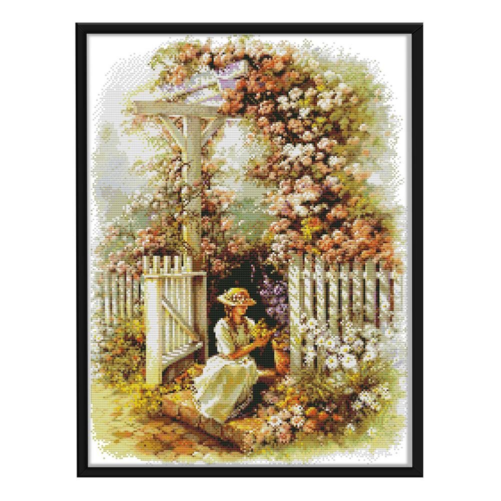 14CT Stamped Needlework DIY Garden Art Cross Stitch Kits 42 X 53cm  F544