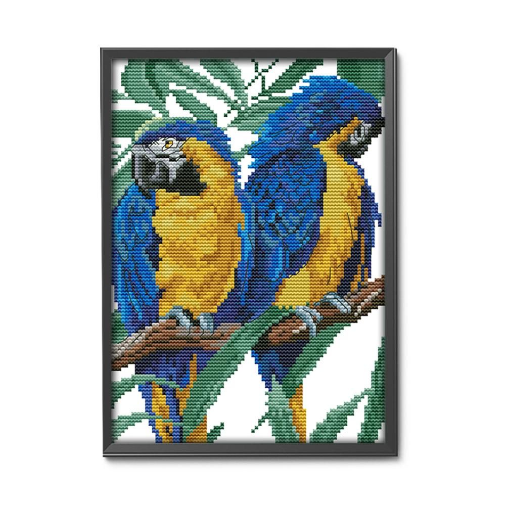 14CT Stamped Cross Stitch Kits Blue headed Parrot Sewing Needlework  D498