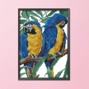 14CT Stamped Cross Stitch Kits Blue headed Parrot Sewing Needlework  D498