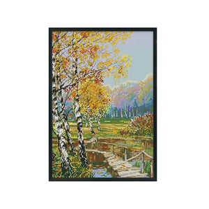 14CT Stamped DIY Cross Stitch Kits Needlework Gift  F717 Autumn Scenery