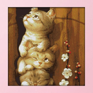 Cross Stitch Kits DIY Naughty Cat 14CT Stamped Embroidery 55 X 56cm  D355