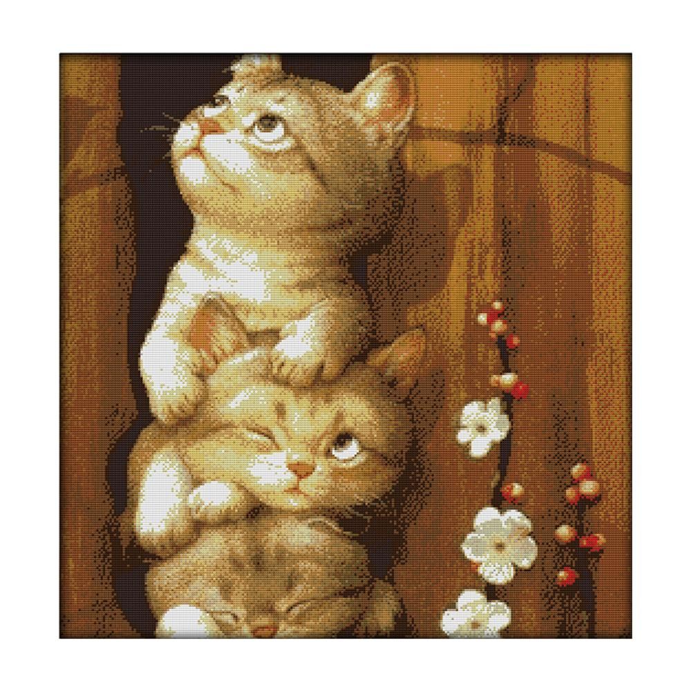 Cross Stitch Kits DIY Naughty Cat 14CT Stamped Embroidery 55 X 56cm  D355