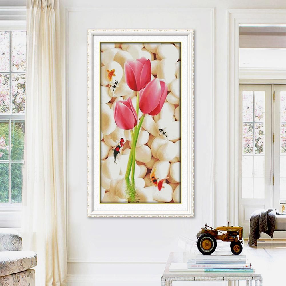 Flower Printed Cross Stitch Kits Ecological Cotton Thread Painting (H608)