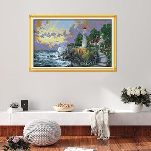 F650 Beacon Light Tower 14CT Printed Cross Stitch DIY Cloth Embroidery Kit