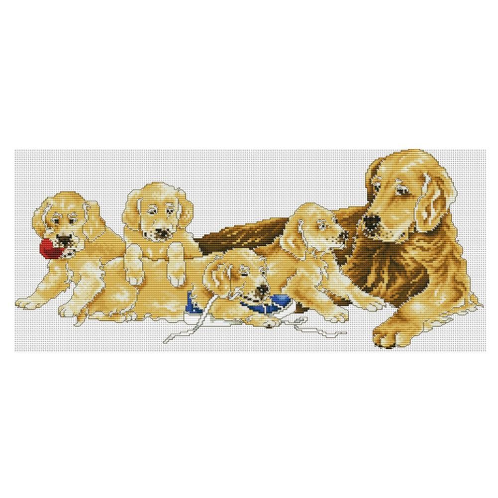 DIY Cross Stitch 11CT Stamped Needlework Cotton Thread  1022 Lucky Dogs