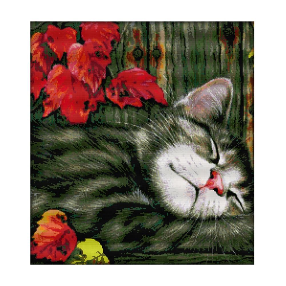 Cross Stitch Kits DIY Leaf Cat 14CT Stamped Embroidery 51 X 54cm  D361