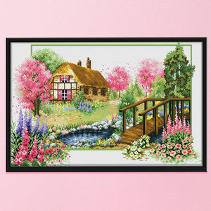 Country House Scenery 3 Strand 11CT Stamped Cross Stitch Kit  Spring 0147