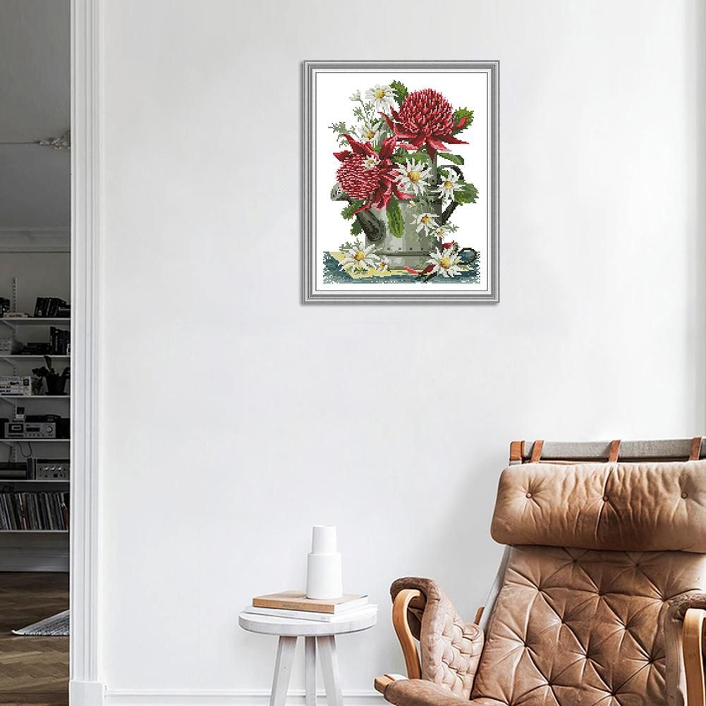 J485 Flowers Cotton Thread Printed Canvas Cross Stitch DIY Embroidery Kit