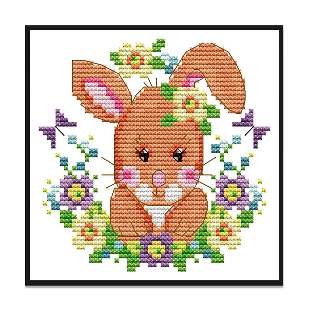 Stamped Cross Stitch Cute Animal 2 Strand 14CT Embroidery Set  Bunny KB098